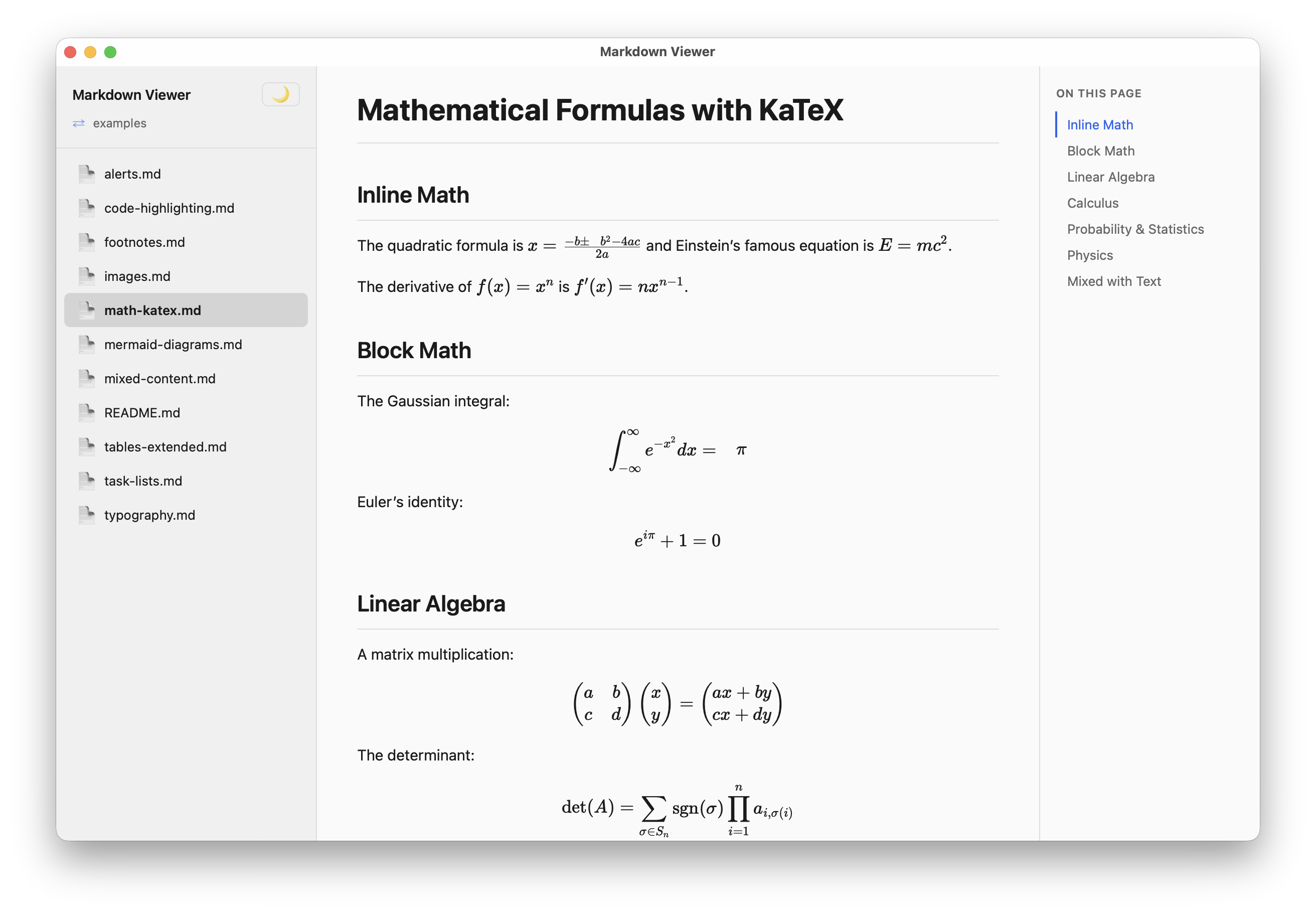 KaTeX math formulas